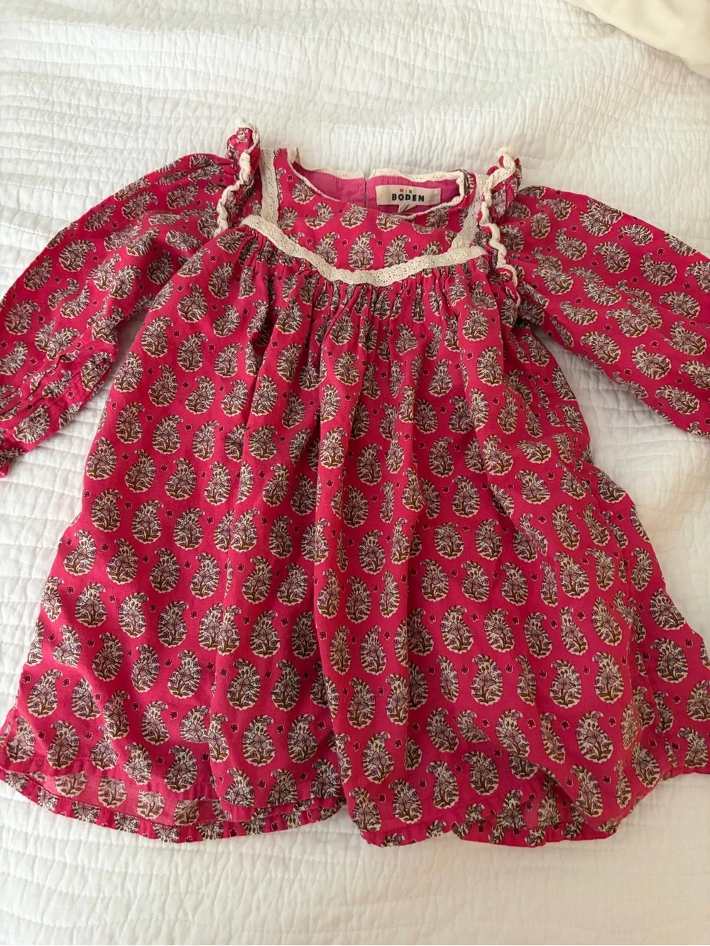 Mini Boden Pink Paisley-Print Long Sleeve Girls' Dress Top 3-4Y